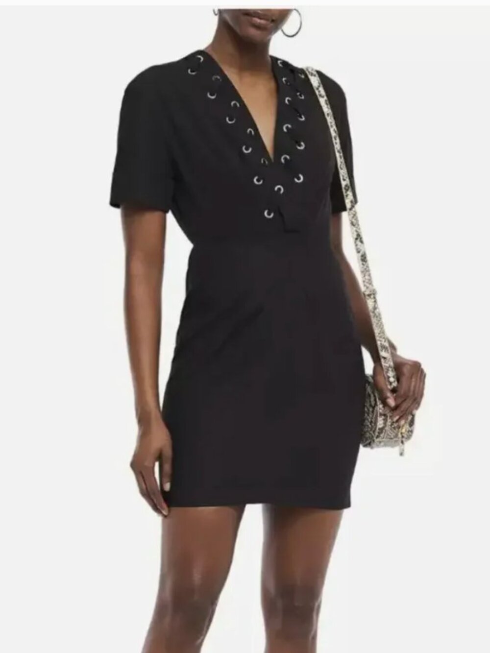 Sandro Clara Lace-Up Cotton Linen Blend Dress in Black Size 34 (US 2)
